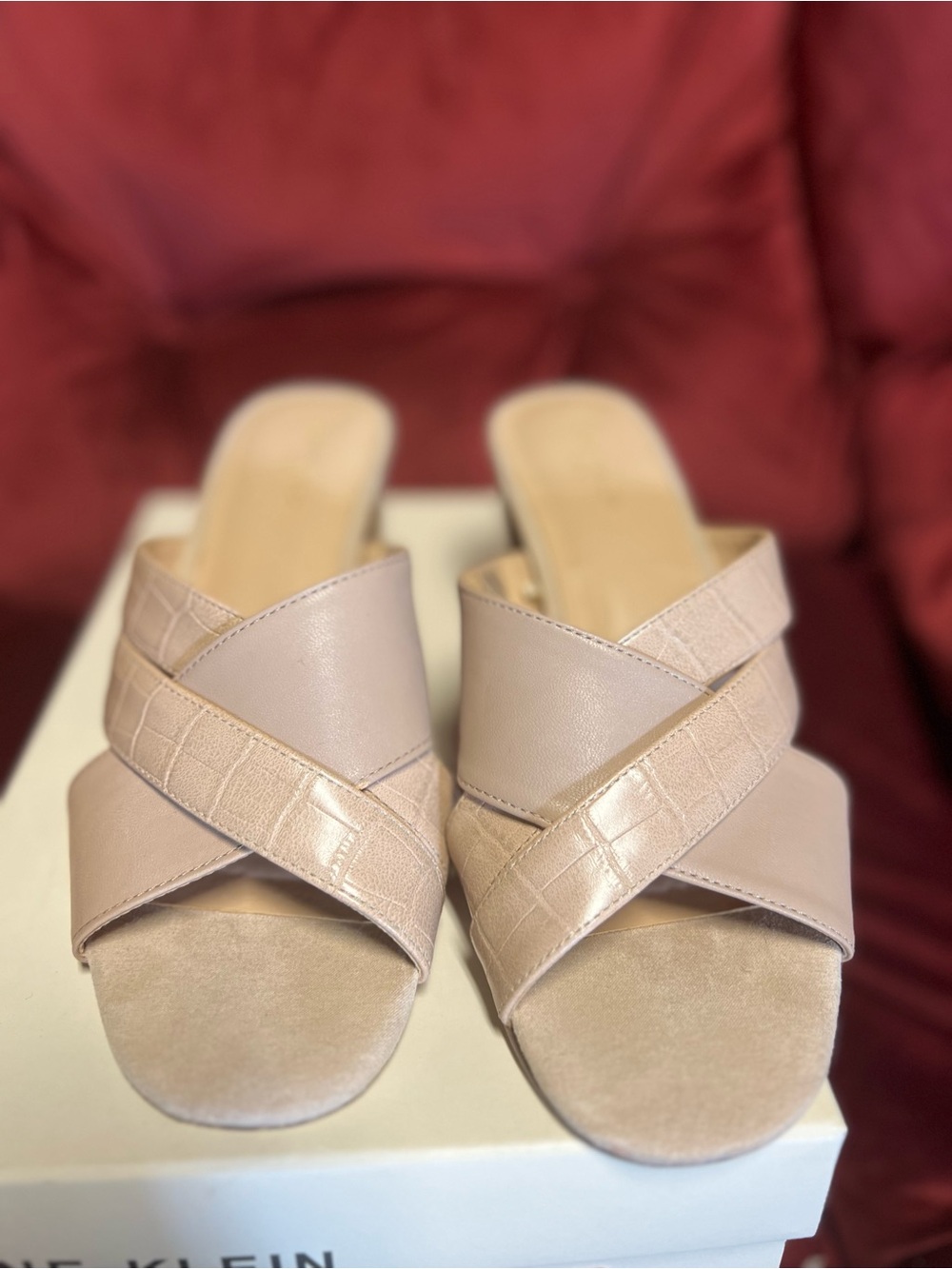 Ann Taylor Factory Beige Crisscross Slide Sandals